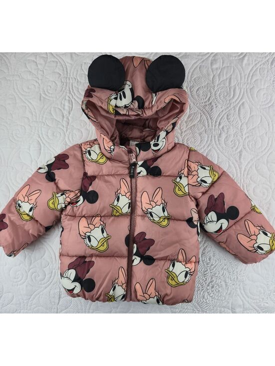 H&M Other - H&M Disney Minnie Mouse Daisy Duck Puffer Jacket dusty/Pink Hood Ears Size12-18M
